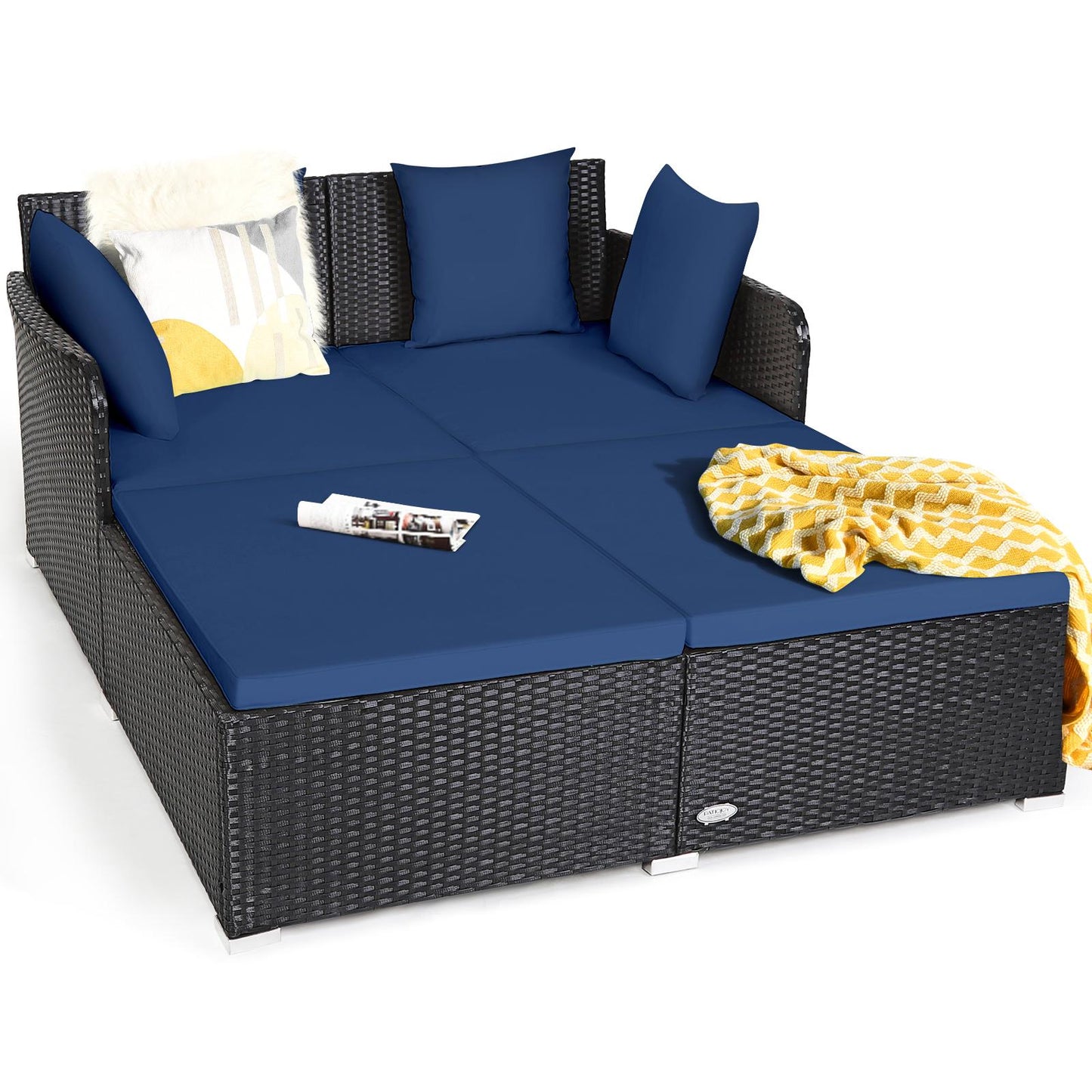 Giantex Rattan Daybed Patio Loveseat Sofa Set , Wicker Patio Furniture w/Padded Cushion & and Sturdy Foot