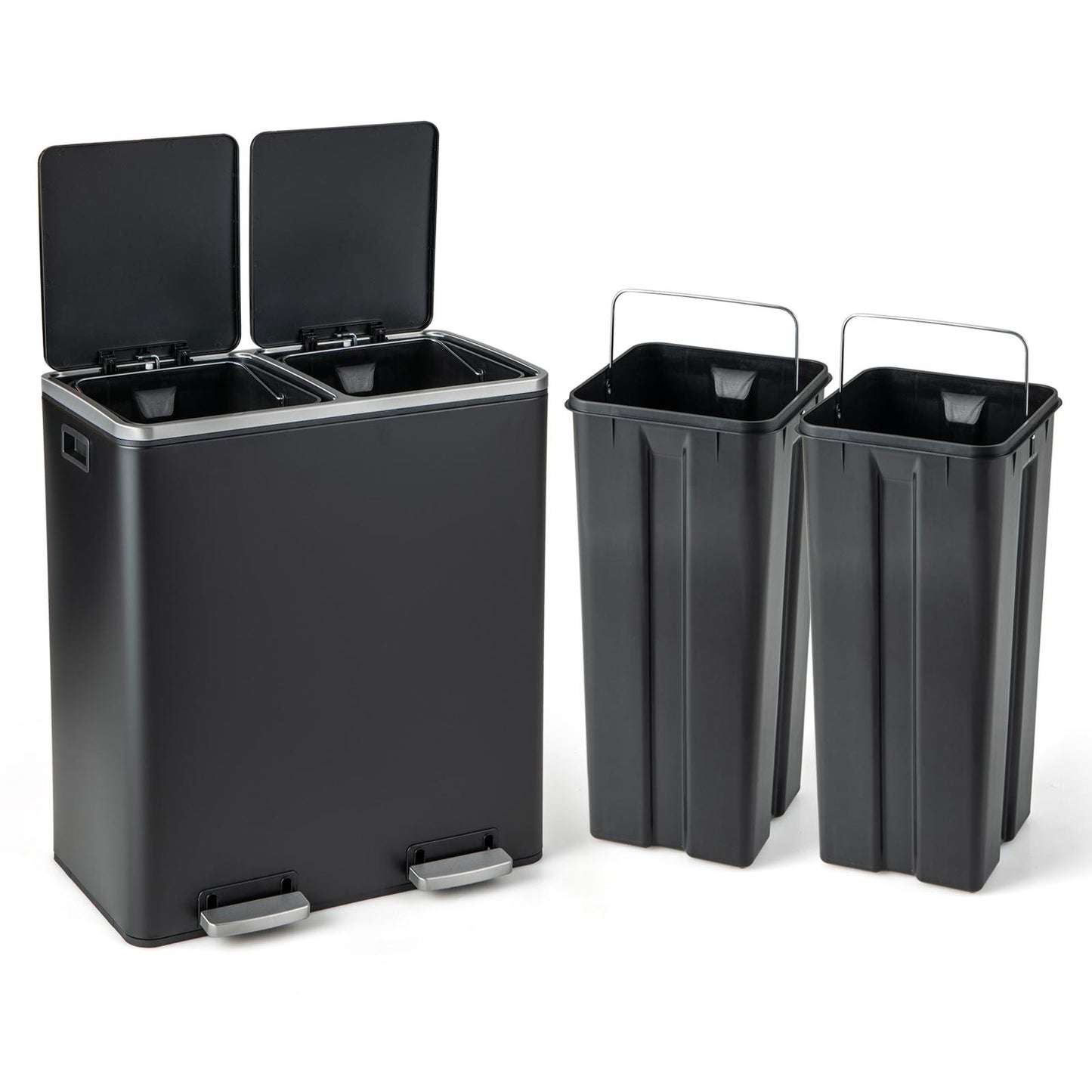 Giantex Dual Trash Can, 16 Gallon Stainless Steel Step Garbage Bin for Kitchen Office Home Use