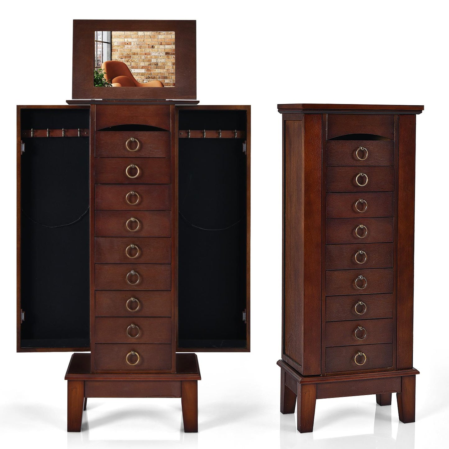 Giantex Standing Jewelry Cabinet, Wooden Storage Chest w/Top Divided Compartments