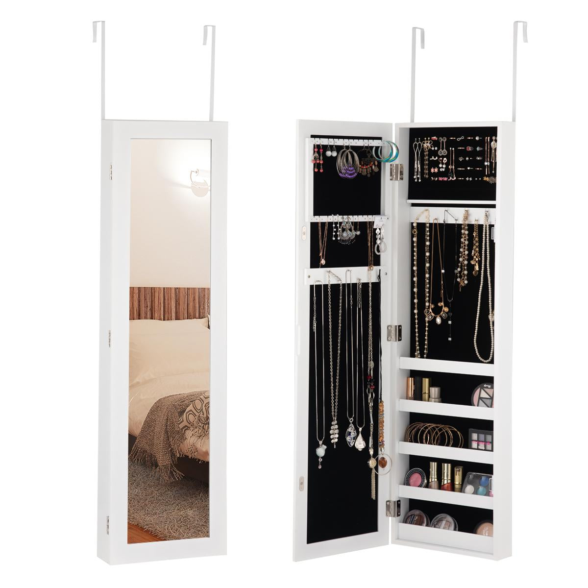 Giantex Jewelry Mirror Armoire Wall Mount Over The Door, Jewelry Cabinet w/5 Storage Shelves for Display
