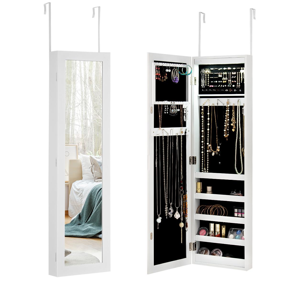 Giantex 12 LEDs Jewelry Armoire Organizer, Door/Wall Mounted Jewelry Cabinet w/Full-Length Mirror, Large Storage Capacity