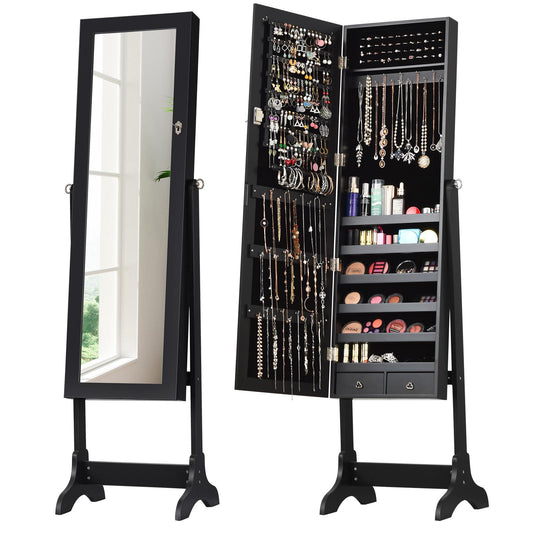 Giantex Lockable Jewelry Cabinet, Free Standing Big Makeup Box w/LED, Black
