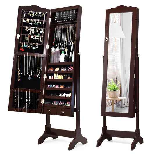 Giantex Jewelry Armoire Cabinet, Freestanding Jewelry Storage Organizer w/ Full Length Mirror, Tilting Angles & LED