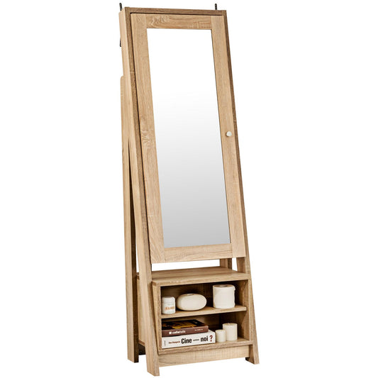 Giantex Jewelry Armoire Cabinet, Standing Wooden Jewelry Organizer, Natural Makeup for Bedroom
