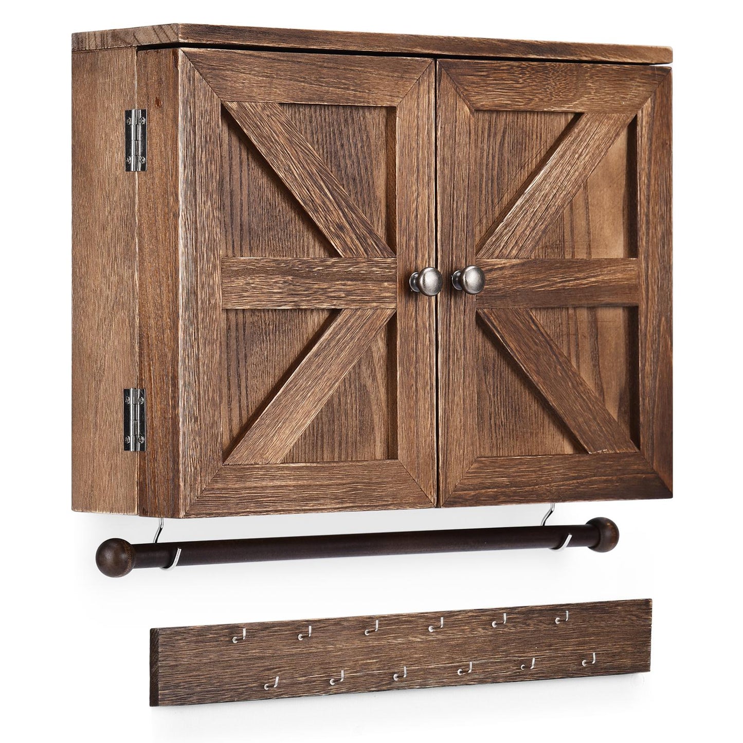 GiantexWall Mounted Jewelry Organizer£¬ Wooden Jewelry Holder w/Barndoor Decor & Removable Bracelets Rod