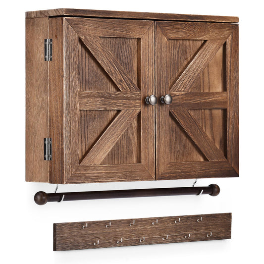 GiantexWall Mounted Jewelry Organizer£¬ Wooden Jewelry Holder w/Barndoor Decor & Removable Bracelets Rod