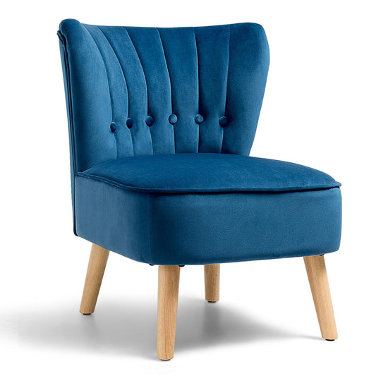 Giantex Armless Accent Chair, Wingback Velvet Sofa Chair w/Wood Legs & Thick Padded Seat, Upholstered Leisure Club Chair, Blue