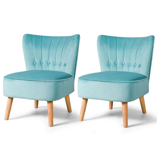 Giantex Set of 2 Armless Accent Chair, Wingback Velvet Sofa Chair w/Wood Legs & Thick Padded Seat, Upholstered Leisure Club Chair, Green