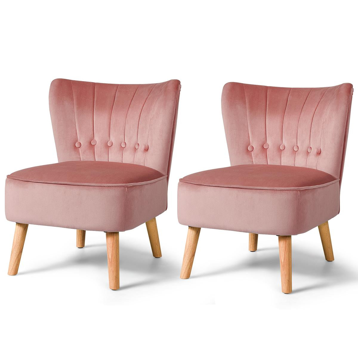 Giantex Set of 2 Armless Accent Chair, Wingback Velvet Sofa Chair w/Wood Legs & Thick Padded Seat, Upholstered Leisure Club Chair, Pink