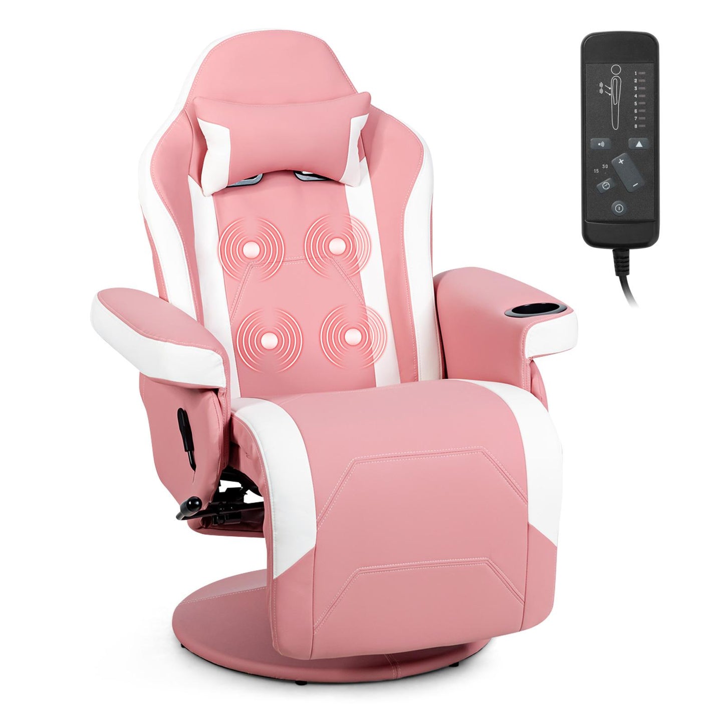 Massage Gaming Recliner, High Back Swivel Home Office Chair w/Adjustable Backrest & Footrest for Gaming