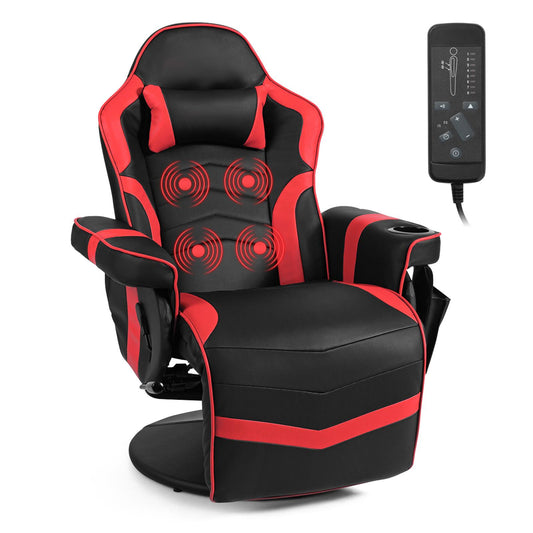 Massage Gaming Recliner, High Back Swivel Home Office Chair w/Adjustable Backrest & Footrest for Gaming