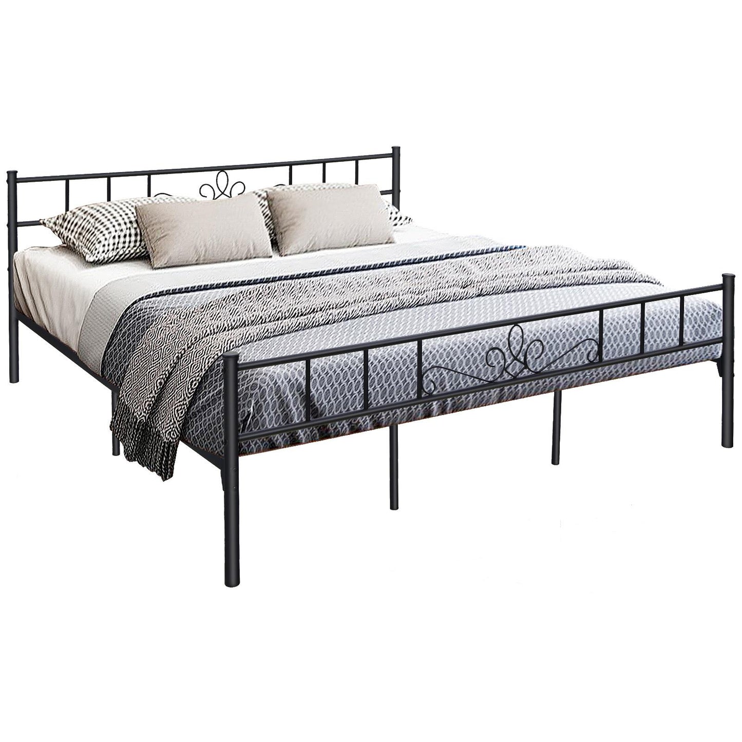 Giantex King Bed Frame w/Headboard & Footboard, Metal Platform Mattress Foundation, No Box Spring Needed, Easy Assembly