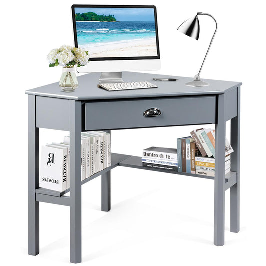 Giantex Writing & Study Corner Computer Desk, Laptop PC Table, Wood Home Office Desk, Study Workstation, Gray