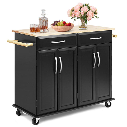 Giantex Kitchen Island Cart, Rolling Trolley Cart Utility Cabinet w/Large Storage & Smooth Lockable Wheels