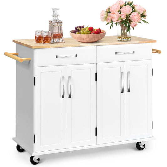 Giantex Kitchen Island Cart, Rolling Trolley Cart Utility Cabinet w/Large Storage & Smooth Lockable Wheels, White