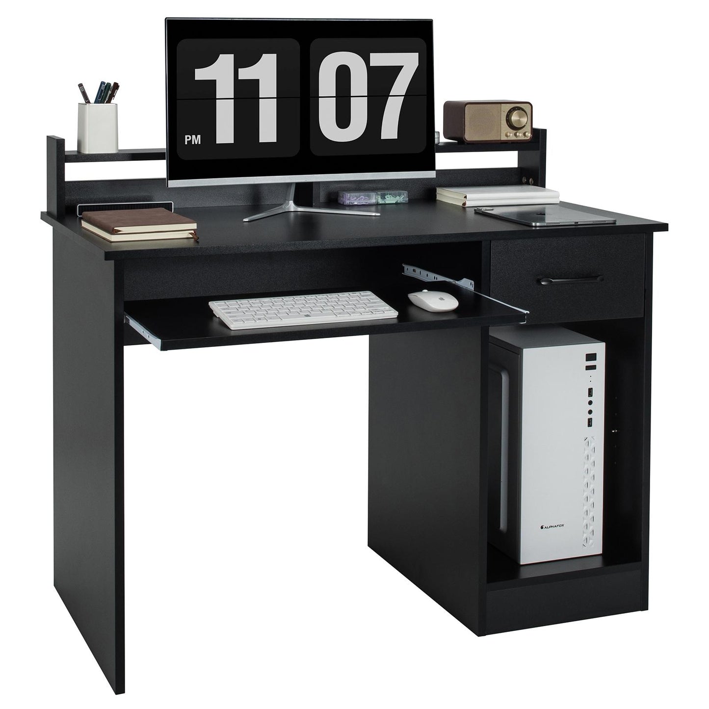 Giantex  Computer Desk, Home Office Desk w/Adjustable Shelf & Keyboard Tray, tudy Writing Desk, Black