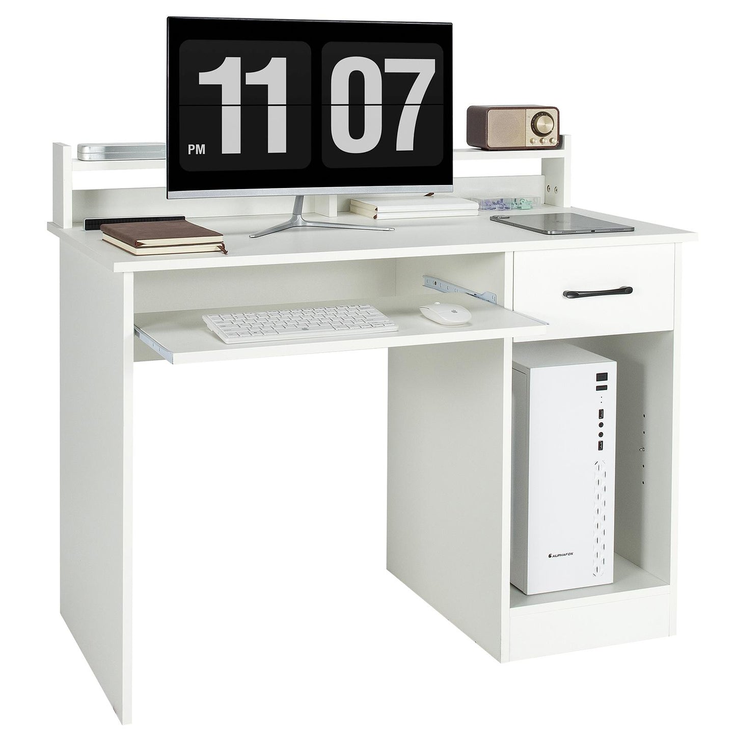 Giantex  Computer Desk, Home Office Desk w/Adjustable Shelf & Keyboard Tray, tudy Writing Desk, White