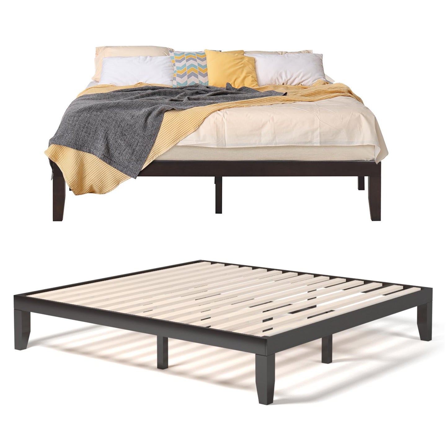 Giantex 14" Solid Wood Platform Bed Frame, Mattress Foundation, No Box Spring Needed, Easy Assembly, Espresso