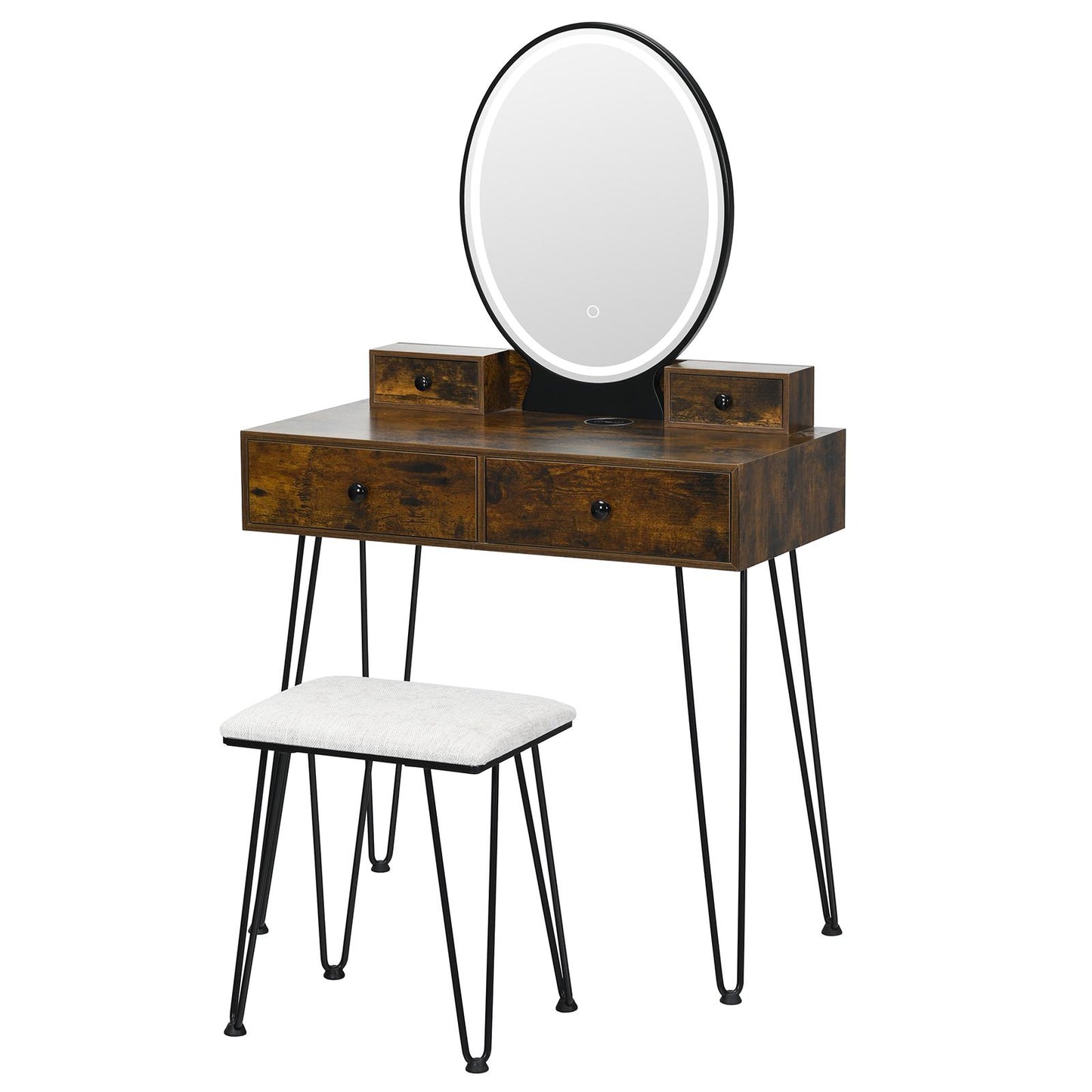 Giantex Vanity Table Set w/ 3-Color Lighted Mirror, Makeup DeskDressing Table for Home, Natural