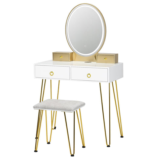 Giantex Vanity Table Set w/ 3-Color Lighted Mirror, Makeup DeskDressing Table for Home
