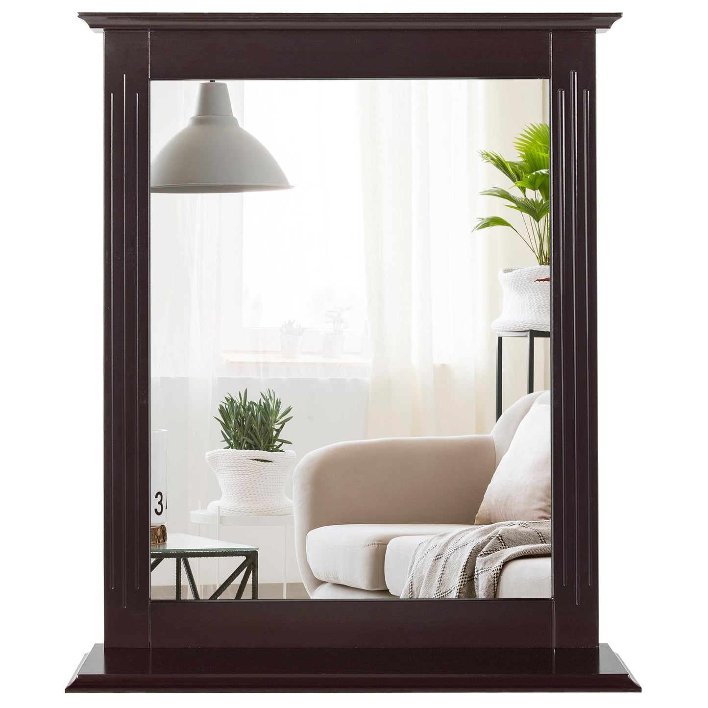 Giantex Bathroom Wall Mirror, Square Vanity Makeup Hanging Mirror for Dressing Room Washroom Bedroom, Coffee