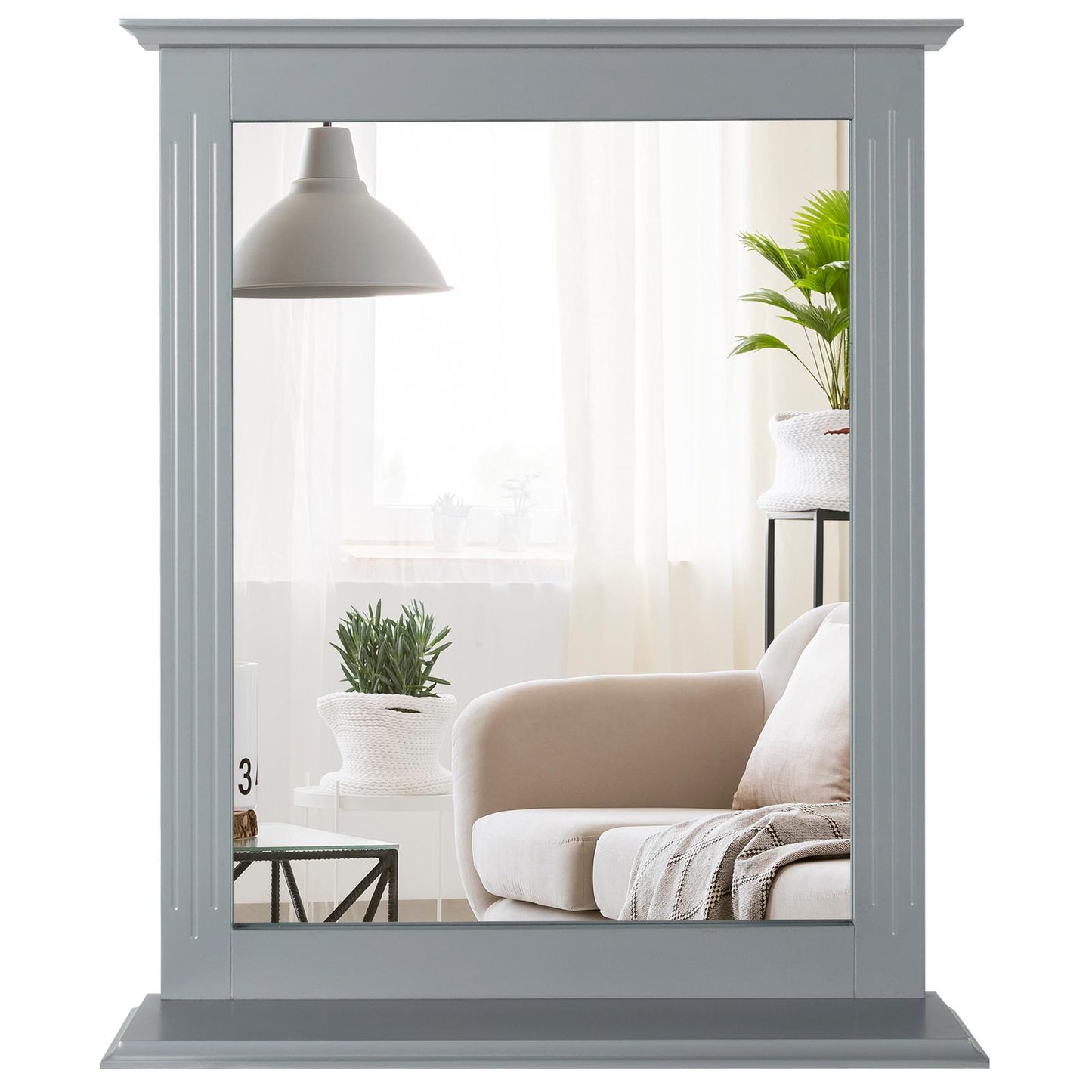 Giantex Bathroom Wall Mirror, Square Vanity Makeup Hanging Mirror for Dressing Room Washroom Bedroom, Grey