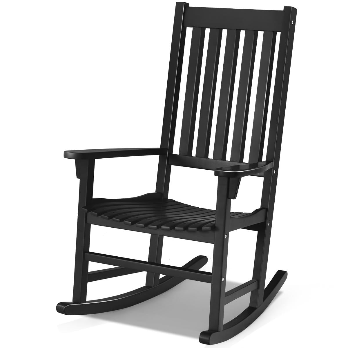 Giantex Wooden Rocking Chair, Slatted High Back Wood Rocker, Black