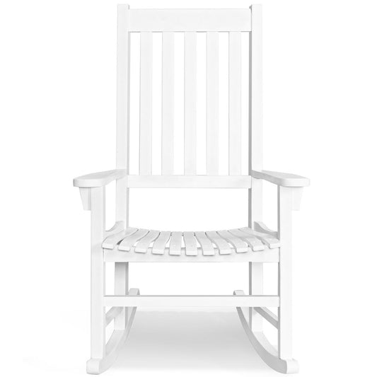 Giantex Wooden Rocking Chair, Slatted High Back Wood Rocker, White