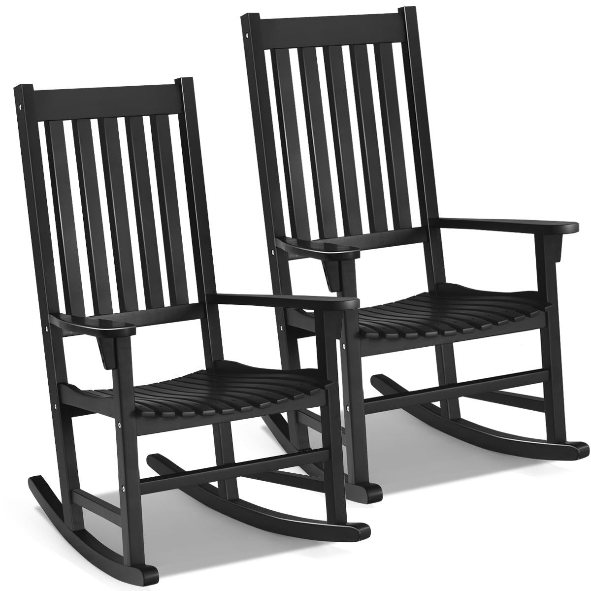 Giantex Set of 2 Wooden Rocking Chair, Slatted High Back Wood Rocker, Black