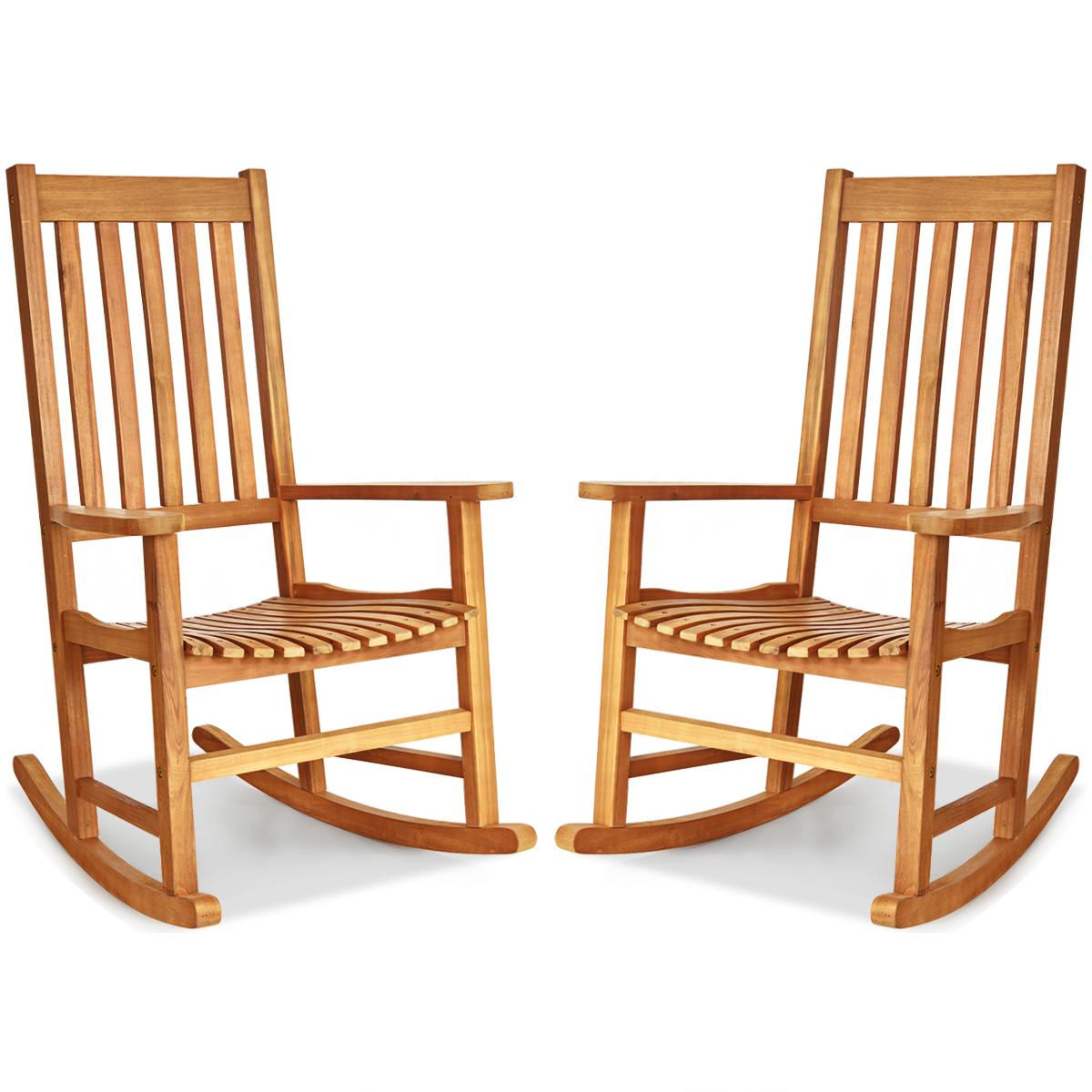 Giantex Set of 2 Wooden Rocking Chair, Slatted High Back Wood Rocker, Teak