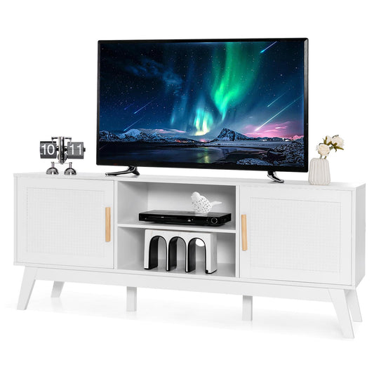 Giantex Rattan TV Stand, Entertainment Center w/Storage Cabinet & Adjustable ShelfMedia Console Table