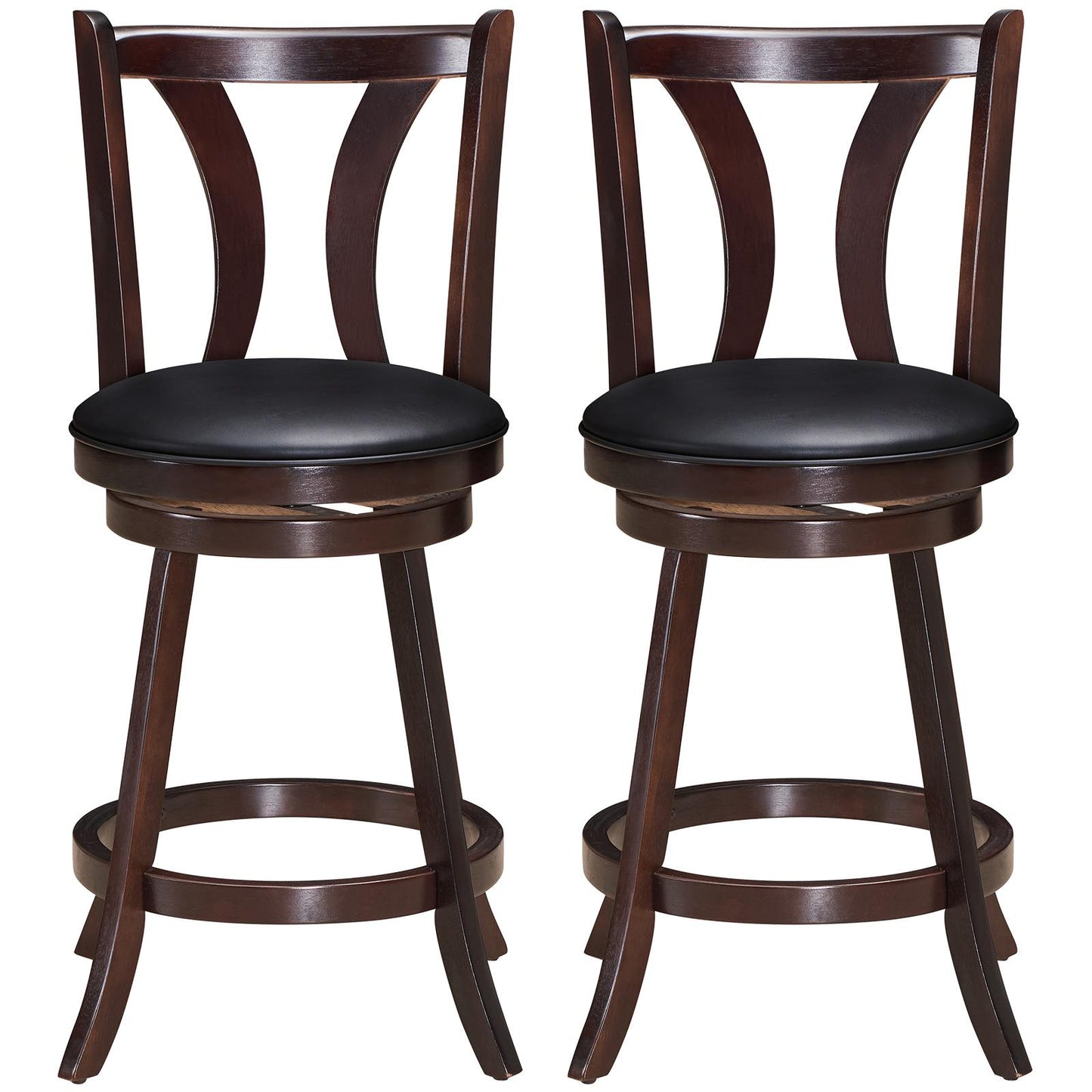 Giantex 360-Degree Swivel Stools, Counter Height Stools w/Leather Padded Seat & Solid Rubber Wood Legs, (24inch)