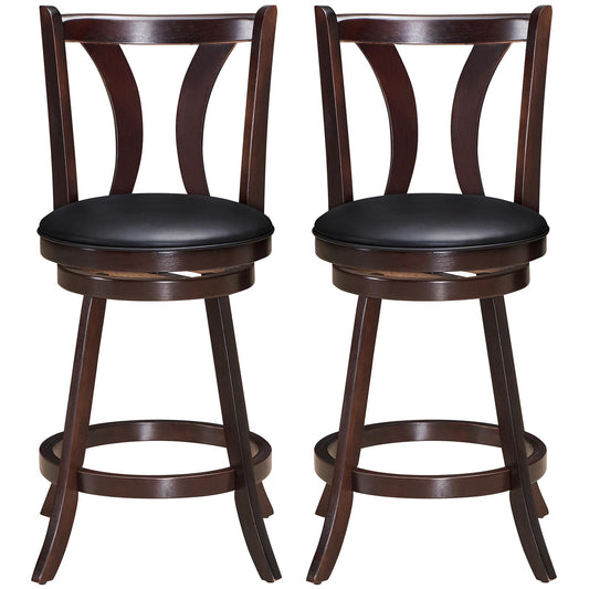 Giantex 360-Degree Swivel Stools, Counter Height Stools w/Leather Padded Seat & Solid Rubber Wood Legs, (24inch)
