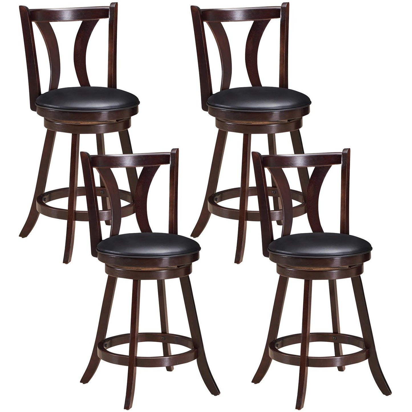 Giantex 360-Degree Swivel Stools, Counter Height Stools w/Leather Padded Seat & Solid Rubber Wood Legs, (4, 24inch)