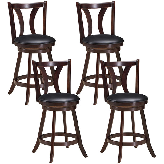 Giantex 360-Degree Swivel Stools, Counter Height Stools w/Leather Padded Seat & Solid Rubber Wood Legs, (4, 24inch)