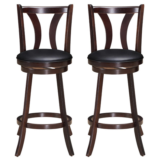 Giantex 360-Degree Swivel Stools, Counter Height Stools w/Leather Padded Seat & Solid Rubber Wood Legs, (2, 29inch)