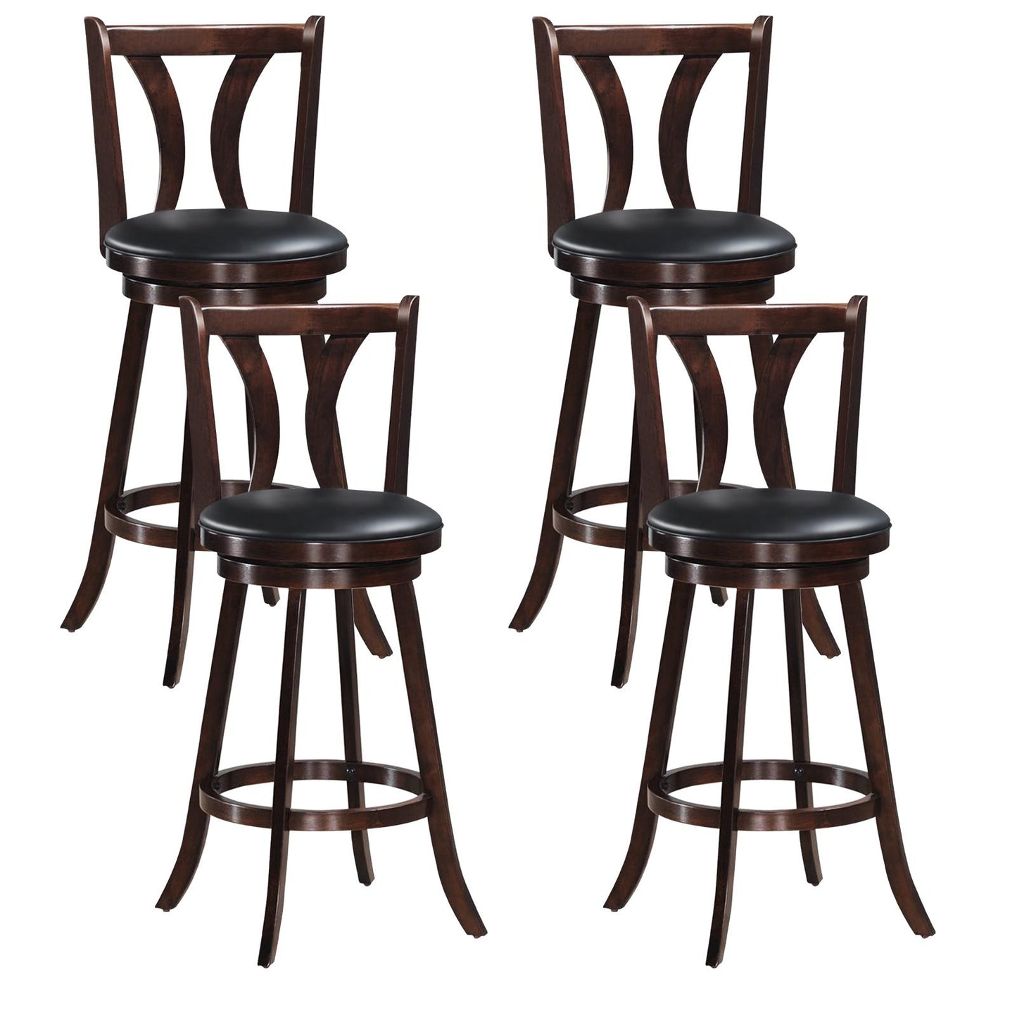Giantex 360-Degree Swivel Stools, Counter Height Stools w/Leather Padded Seat & Solid Rubber Wood Legs, (4, 29inch)