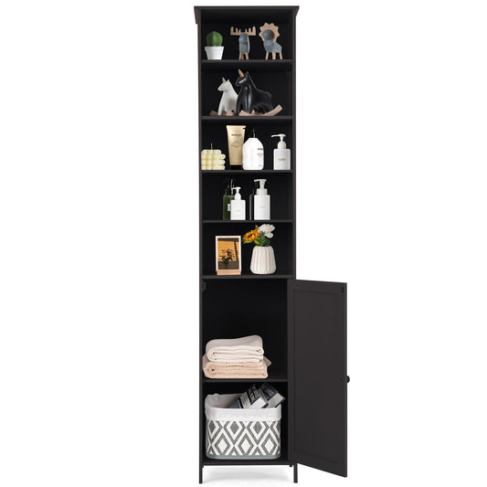 Giantex Tall Floor Storage Cabinet, Freestand Bathroom Shelf, Display Cabinet for Home, Brown