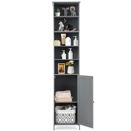 Giantex Tall Floor Storage Cabinet, Freestand Bathroom Shelf, Display Cabinet for Home, Grey
