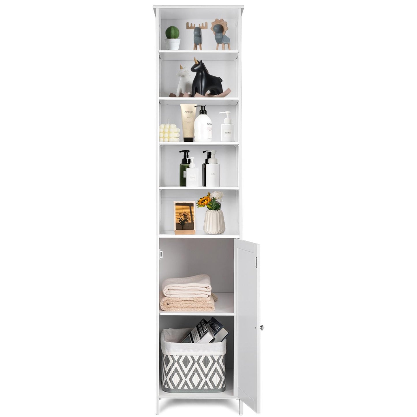 Giantex Tall Floor Storage Cabinet, Freestand Bathroom Shelf, Display Cabinet for Home, White