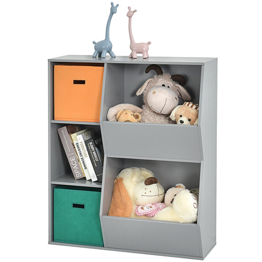Giantex Kids Toy Storage Organizer, Wooden Children Bookshelf w/5 Cubbies, Gray