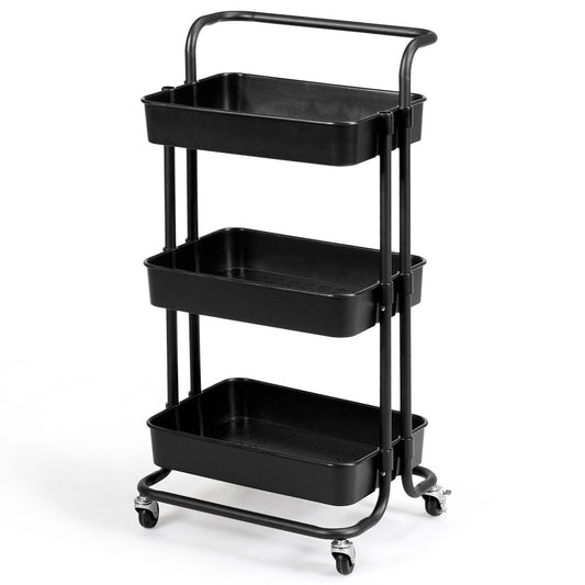 Giantex 3-Tier Utility Cart, Storage Rolling Multifunctional Organizer Cart, Storage Trolley w/Brakes for Home Office, Black