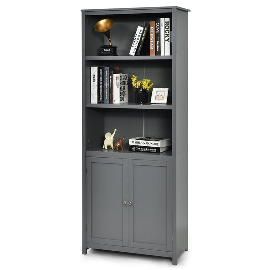 Giantex Standing Wooden Display Bookcase w/Doors, Ideal for Home Bedroom, Living Room, Office, Library, Grey