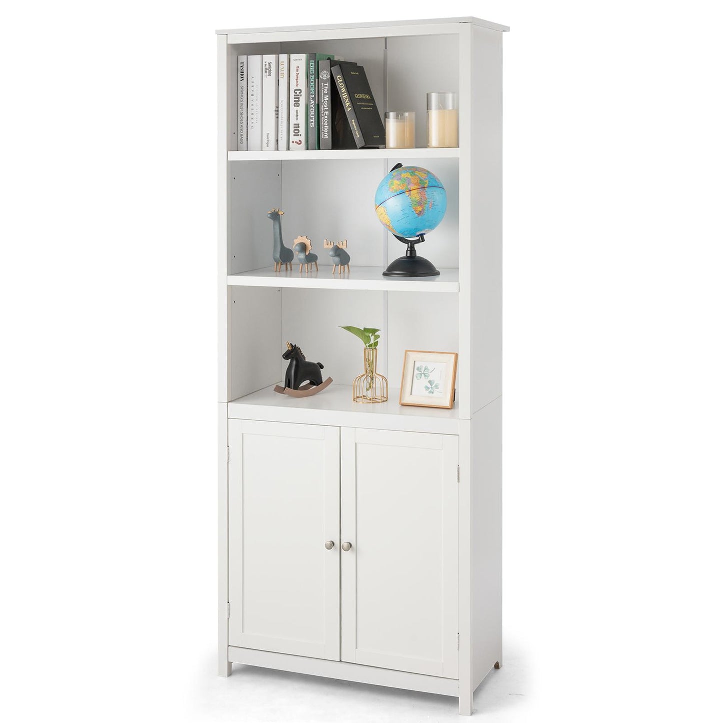 Giantex Standing Wooden Display Bookcase w/Doors, Ideal for Home Bedroom, Living Room, Office, Library, White