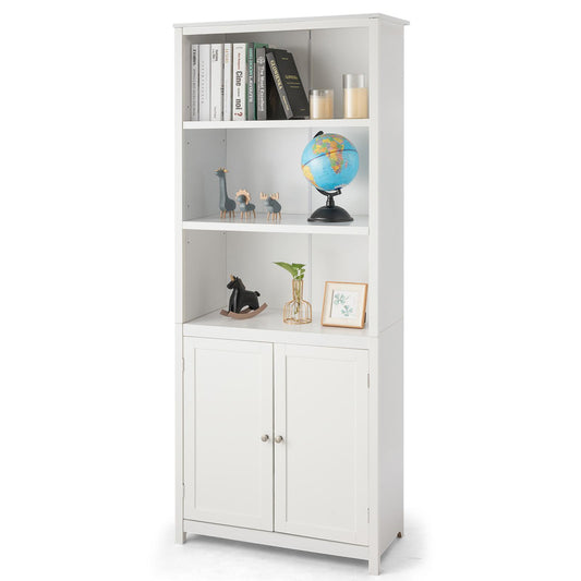 Giantex Standing Wooden Display Bookcase w/Doors, Ideal for Home Bedroom, Living Room, Office, Library, White