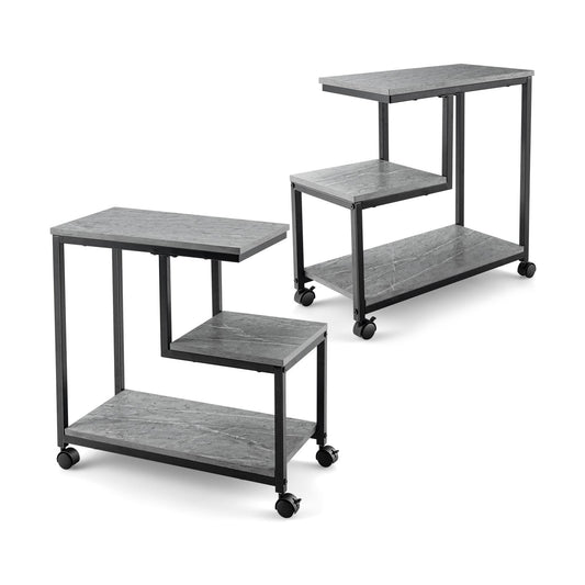 Giantex End Table on Wheels, 3-Tier Sofa Couch Side Table, Ladder-Shaped Nightstand for Home Office (2)