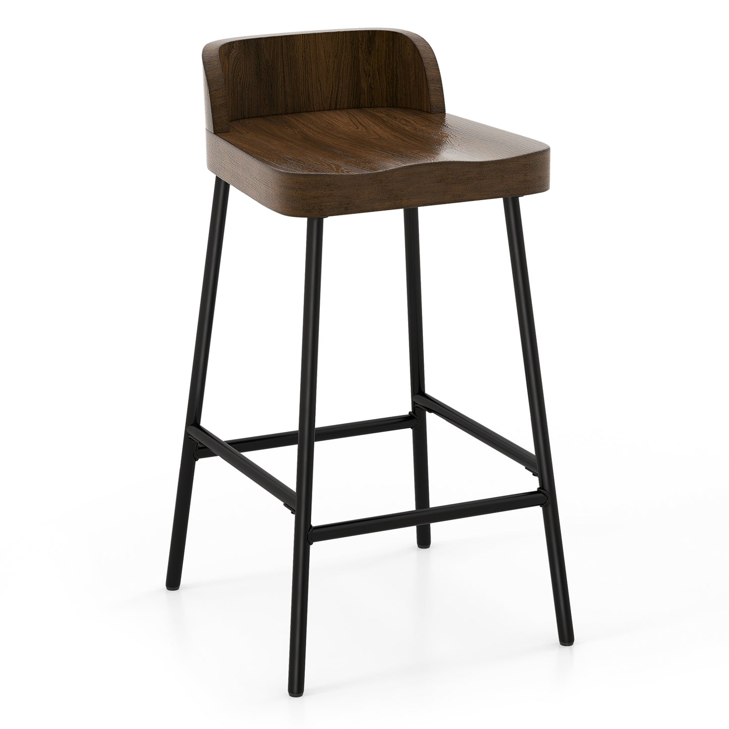 Giantex Low Back Bar Stool w/Curved Seat, Industrial Breakfast Counter Height Chair w/Adjustable Foot Pads, (1)