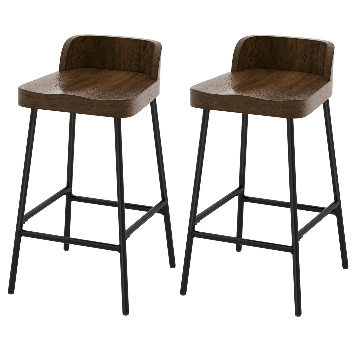 Giantex Low Back Bar Stool w/Curved Seat, Industrial Breakfast Counter Height Chair w/Adjustable Foot Pads, (2)