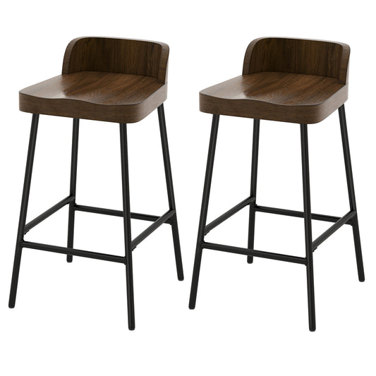 Giantex Low Back Bar Stool w/Curved Seat, Industrial Breakfast Counter Height Chair w/Adjustable Foot Pads, (2)