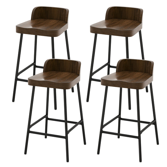 Giantex Low Back Bar Stool w/Curved Seat, Industrial Breakfast Counter Height Chair w/Adjustable Foot Pads, (4)